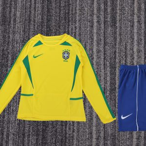 Brazil 2002 World Cup Home Retro Kids Jersey (Long Sleeve)
