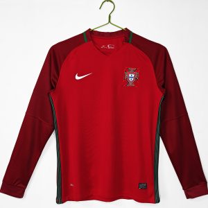 Portugal 2016 Euro Home Retro Jersey (Fan Version, Long Sleeve)