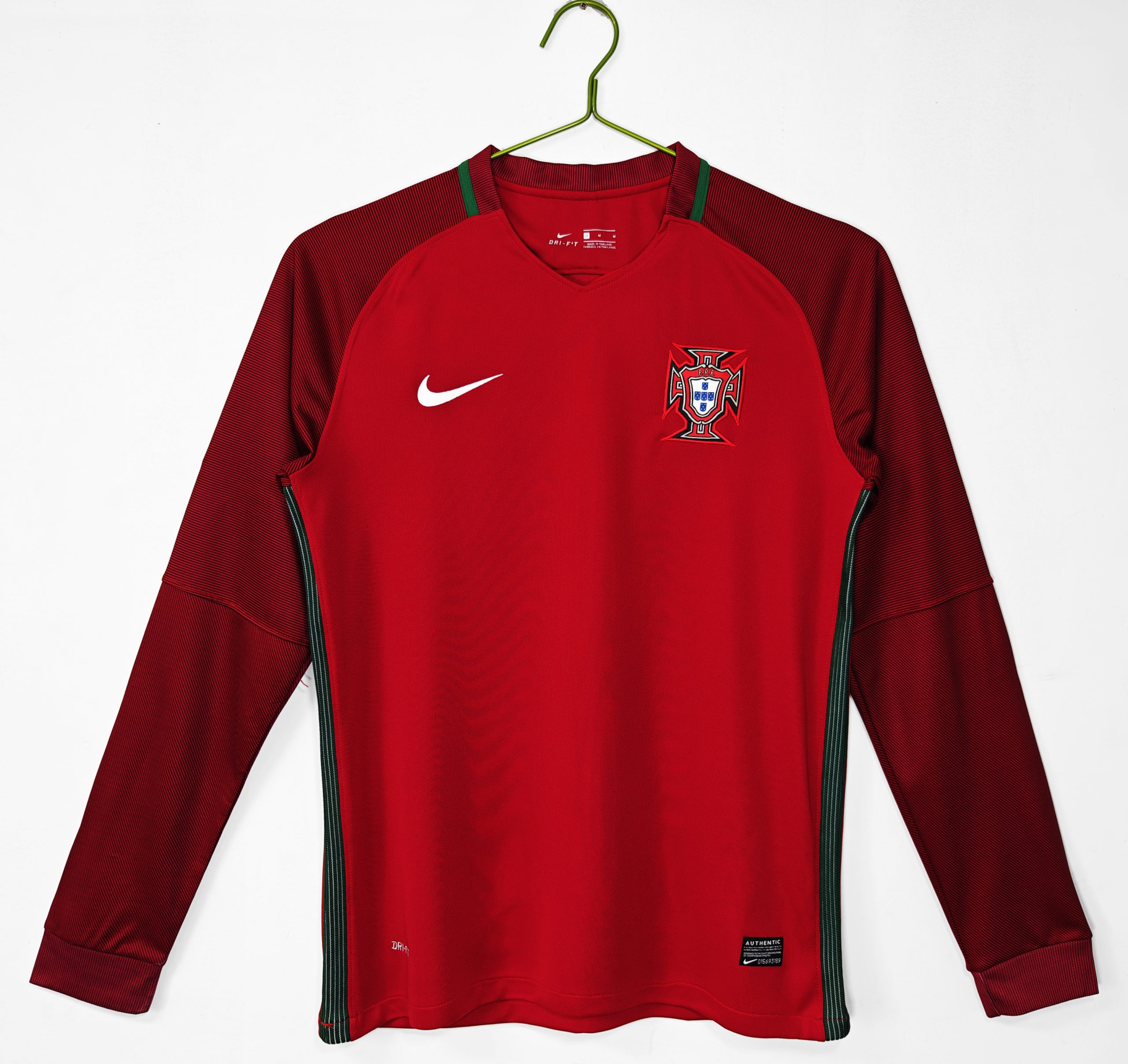 Portugal 2016 Euro Home Retro Jersey (Fan Version, Long Sleeve)